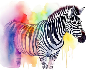 Wall Mural - animal watercolor drawing rainbow zebra