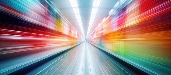 Poster - A mysterious tunnel with vibrant lights resembling an electric blue sky. The colors form a symmetrical pattern creating a mesmerizing art piece with tints and shades