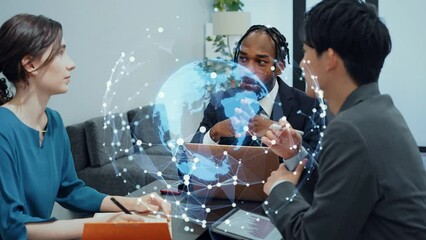 Poster - Group of multinational businessperson meeting in office and global communication network concept.