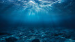 Dark blue ocean surface seen from underwater, peaceful underwater scene with sunlight penetrating deep water, tranquil marine environment, Generative AI

