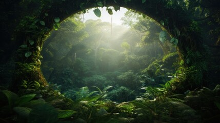 Wall Mural - Tropical rainforest fantasy portal. Jungle background.