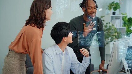 Poster - オフィスで会話する多国籍グループとデジタルテクノロジー