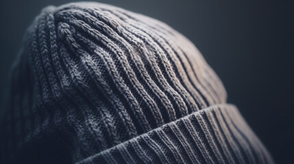 Sticker - Close up of gray knit hat with dark background