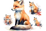 Fototapeta Dziecięca - Cute background Watercolor watercolor illustration isolated transparent Fox Cliparts