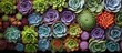 Various types of succulents, including plants with green, purple, blue, pink, and violet petals, are displayed in the picture