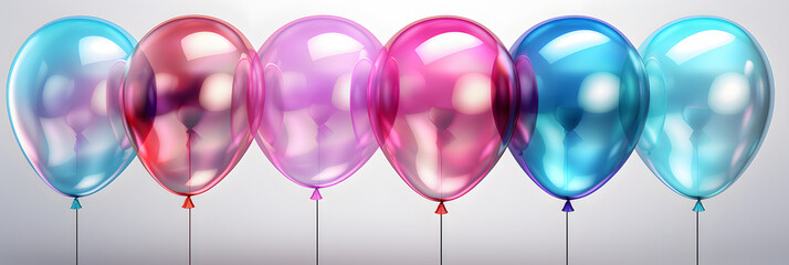 Poster - Bunch of Colorful Holographic Balloons with Confetti. Floating Helium Balloons