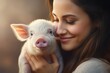 
Portrait of a cute mini pig being lovingly held by its owner, their bond portrayed in the tenderness of the moment captured on camera.