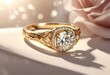  beautiful gold engagement ring with a sparkling diamond, depicted in a luxurious cut-out style