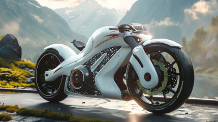 Wall Mural - modern futuristic electric motorcycle design concept, electric bike on road, e bike