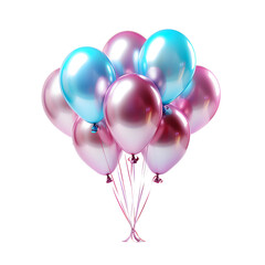 Poster - Bunch of Colorful Holographic Balloons with Confetti Isolated on Transparent Background. Floating Helium Balloons