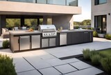 Fototapeta Uliczki - modern outdoor kitchen design featuring sleek lines, minimalist aesthetics, and high-quality 