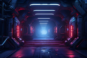 Poster - Abstract new space tunnel - intergalactic highway, space travel,  generated by AI. 3D illustration