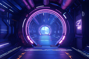 Poster - Abstract new space tunnel - intergalactic highway, space travel,  generated by AI. 3D illustration