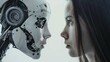 Woman confronting AI, concept of humanity vs artificial intelligence