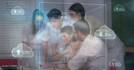 Poster - Image of financial data processing over businesses people