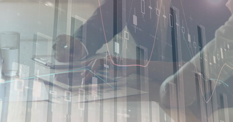 Poster - Image of financial data processing over businesses people