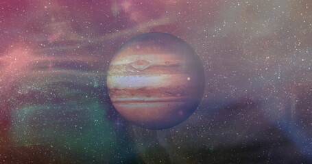 Wall Mural - image of brown planet in smoky red, green and brown space
