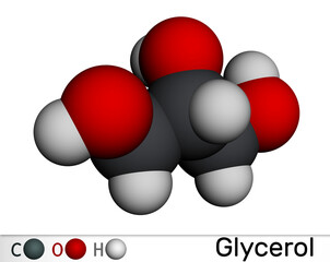 Poster - Glycerol, glycerine molecule. Molecular model. 3D rendering