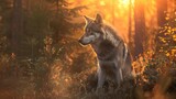 Fototapeta  - wolf in the wild during Sunrise 