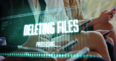 Poster - Image of data processing over diverse business people using smartphones