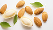Fresh almonds in shell on a white background. ..