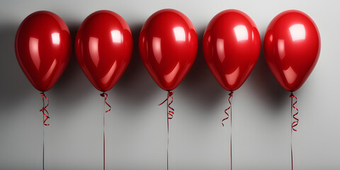 Poster - Bunch of Red Balloons Isolated on White Background. Floating Helium Balloons