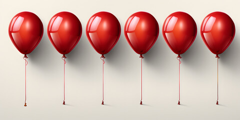 Poster - Bunch of Red Balloons Isolated on White Background. Floating Helium Balloons