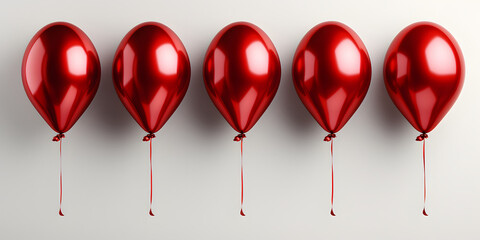 Poster - Bunch of Red Balloons Isolated on White Background. Floating Helium Balloons