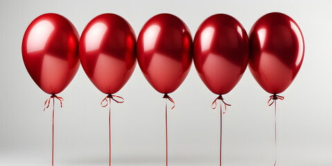 Poster - Bunch of Red Balloons Isolated on White Background. Floating Helium Balloons