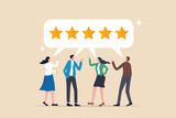 Fototapeta Panele - Customer loyalty, consumer satisfaction giving 5 stars rating feedback, best user experience or trust to use service again concept, various customer people giving 5 stars review for quality service.