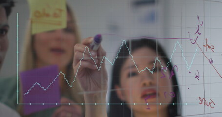 Poster - Image of financial data processing over asian businesswoman working in office