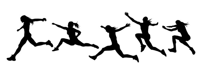 Silhouette collection of happy woman jumping pose. Silhouette collection of female model jumps.