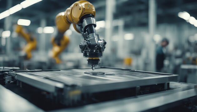 Robotic arm working on production line in factory industry