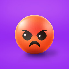 Enraged and angry Emoji stress ball on shiny floor. 3D emoticon isolated.