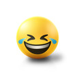 © Tarek - Laughing out loud and crying Emoji stress ball on shiny floor. 3D emoticon isolated.