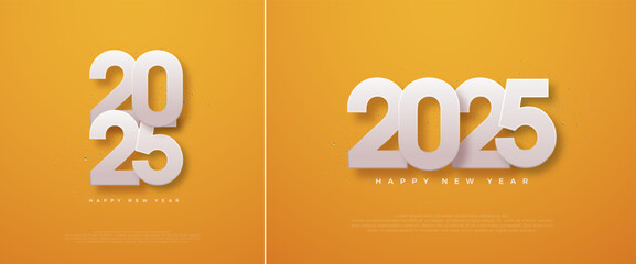 Canvas Print - New Year 2025 even. With a white number in a fresh yellow background. Premium vector design for, posters, calendar, banners and greetings.