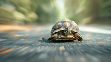 The Movement Of A Turtle Running Fast On The Road. Tortoise Running Fast, AI Generated Images