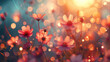 Beautiful pink cosmos flowers with an ethereal glow from the soft focus and bokeh, capturing the warmth of a sunset