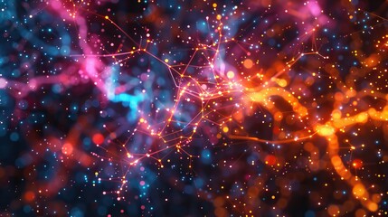 Fototapete - Vibrant AI neuron network, showcasing machine learning. Perfect for themes of AI development and data flow