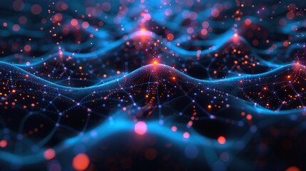 Fototapete - Vibrant AI neuron network, showcasing machine learning. Perfect for themes of AI development and data flow
