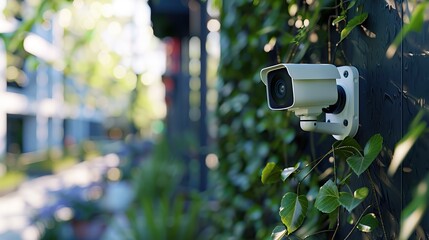 Poster - AI-integrated security camera, zoomed-in facial recognition. Captures privacy and surveillance in the digital age