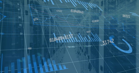 Poster - Image of data processing and graphs and charts on interface