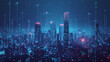 Modern city with wireless network connection and cityscape concept Wireless network and Connection technology concept with city background at night (2)