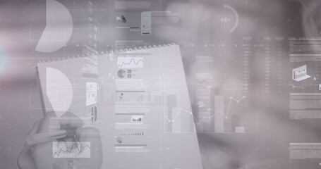 Poster - Image of data processing over person writing