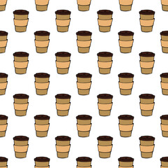 Wall Mural - Seamless pattern with cute cup of tea or coffee doodle for decorative print, wrapping paper, greeting cards, wallpaper and fabric