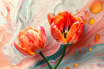 Canvas Print - Vibrant and modern abstract spring tulips painting, perfect for floral decor or art design.