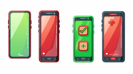 Poster - modern phone icon with red and green screens isolated on white background. modern cartoon illustrati