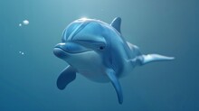 A Serene Dolphin Glides Underwater, Showcasing Nature's Aquatic Grace In The Tranquil Ocean Blue.