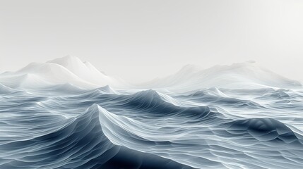 Poster - White and grey hand drawn line pattern modern for abstract landscape. Ocean sea art with natural template. Vintage wallpaper design and banner.