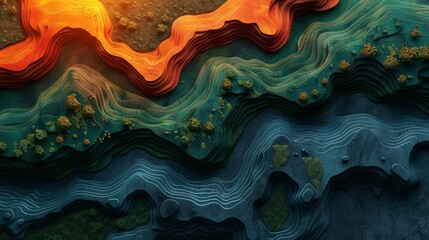 Poster - Retro abstract background with hand drawn lines and natural landscape art.